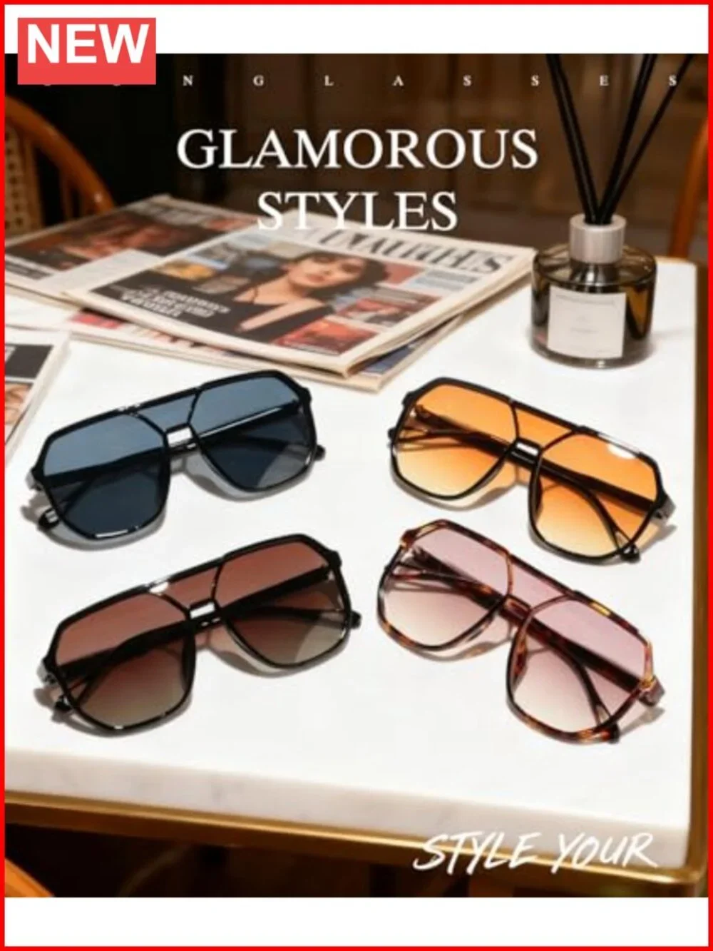 Vintage Oversized Square Aviator Sunglasses UV400 Protection Double Bridge